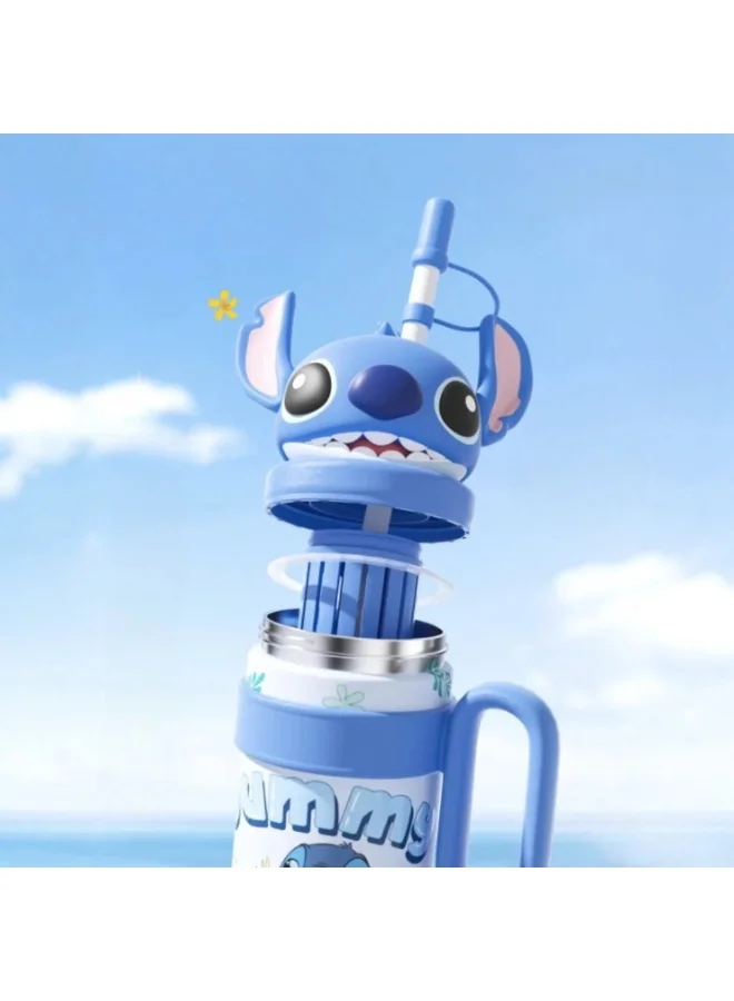 موبكوس كوب ماء موبكوس يامي المصنوع من الفولاذ المقاوم للصدأ والمعزول بتفريغ الهواء، مزود بماصة ومقبض، للأطفال، سعة 800 مل - يحافظ على المشروبات ساخنة وباردة لمدة 6-12 ساعة، لون أزرق